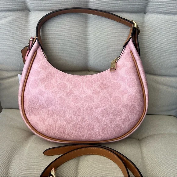 NWT Coach Pink Signature Canvas Hobo Shoulder Bag CDW86 with Flower - Picture 8 of 12